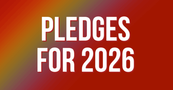 Pledges 2026 A red rectangle with the Words Pledges for 2026.